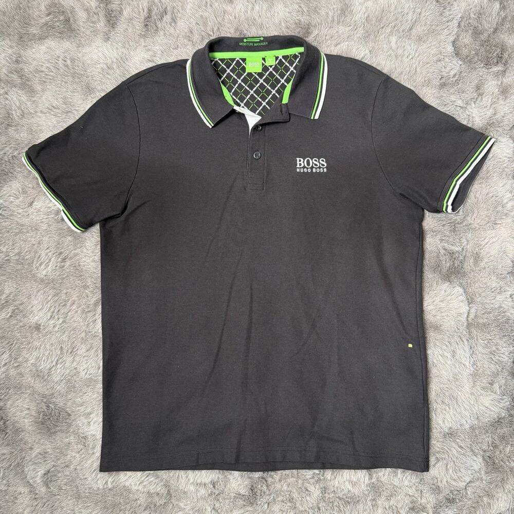 Hugo Boss Men Polo Size XL Black Embroidered Logo Paddy Pro Moisture Manager